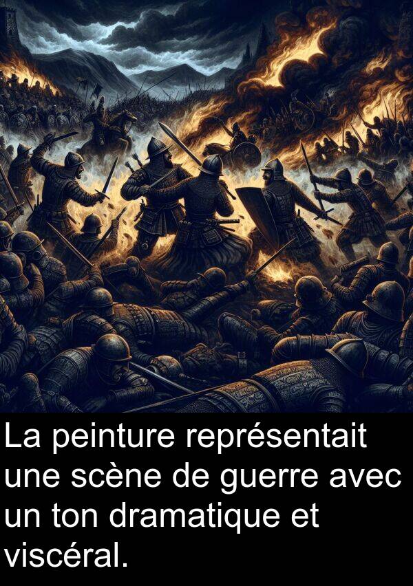 représentait: La peinture représentait une scène de guerre avec un ton dramatique et viscéral.