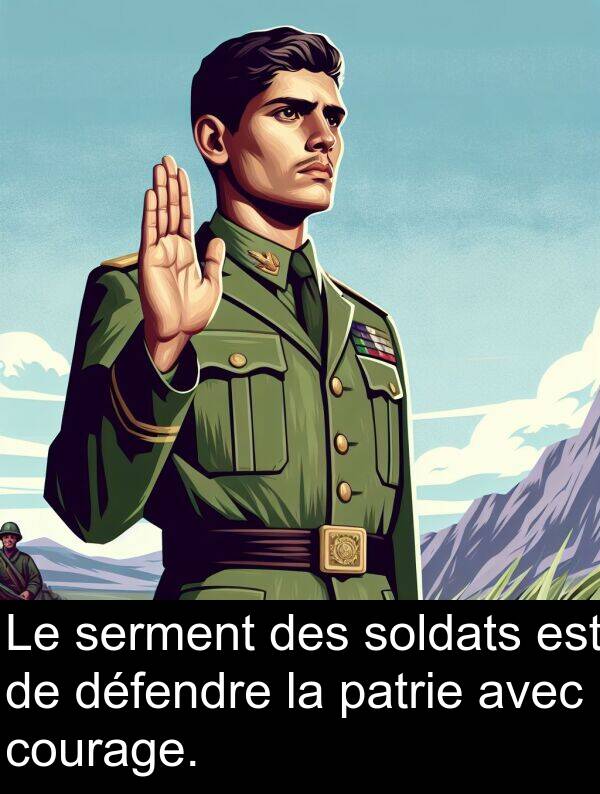 serment: Le serment des soldats est de défendre la patrie avec courage.