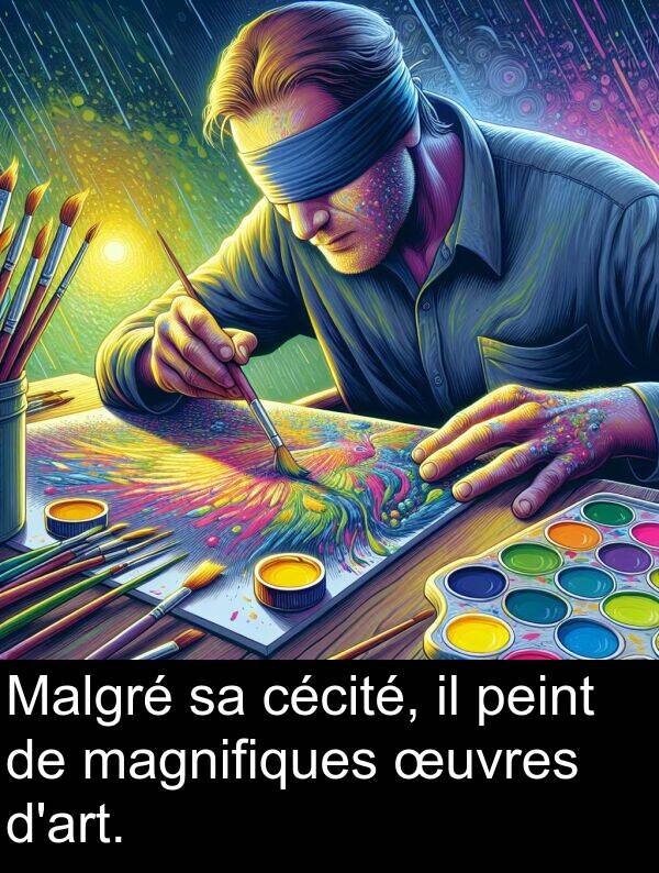 cécité: Malgré sa cécité, il peint de magnifiques œuvres d'art.