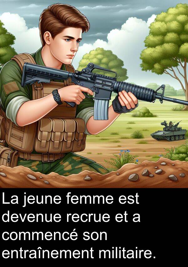 jeune: La jeune femme est devenue recrue et a commencé son entraînement militaire.
