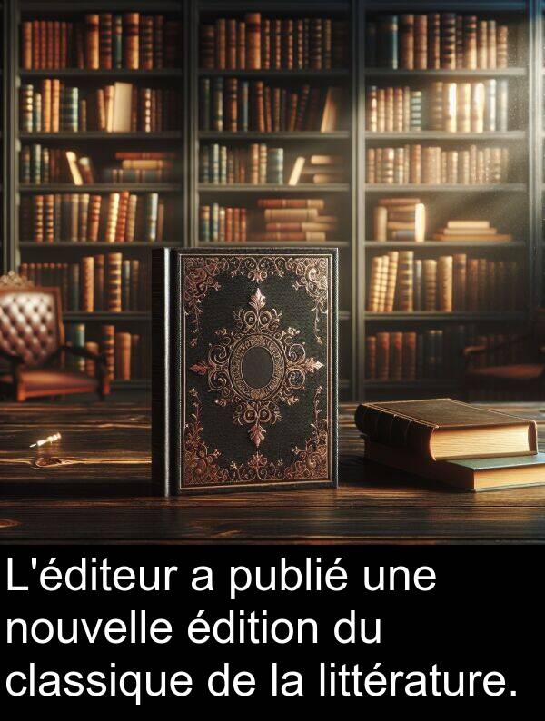 édition: L'éditeur a publié une nouvelle édition du classique de la littérature.