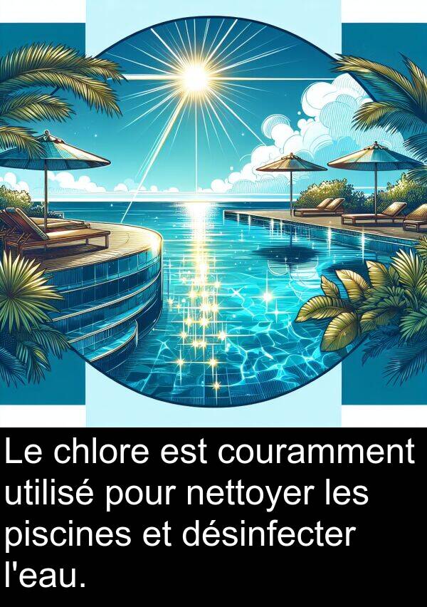 désinfecter: Le chlore est couramment utilisé pour nettoyer les piscines et désinfecter l'eau.