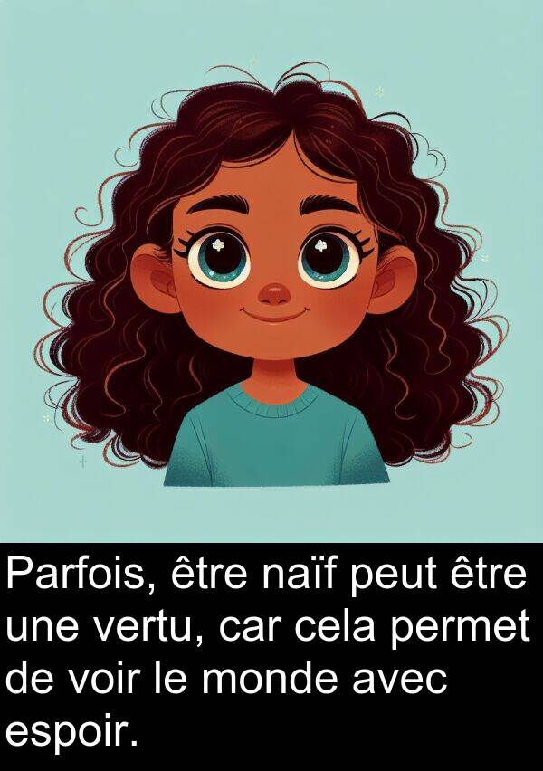 vertu: Parfois, être naïf peut être une vertu, car cela permet de voir le monde avec espoir.