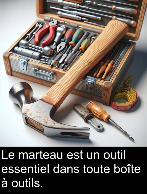boîte: Le marteau est un outil essentiel dans toute boîte à outils.