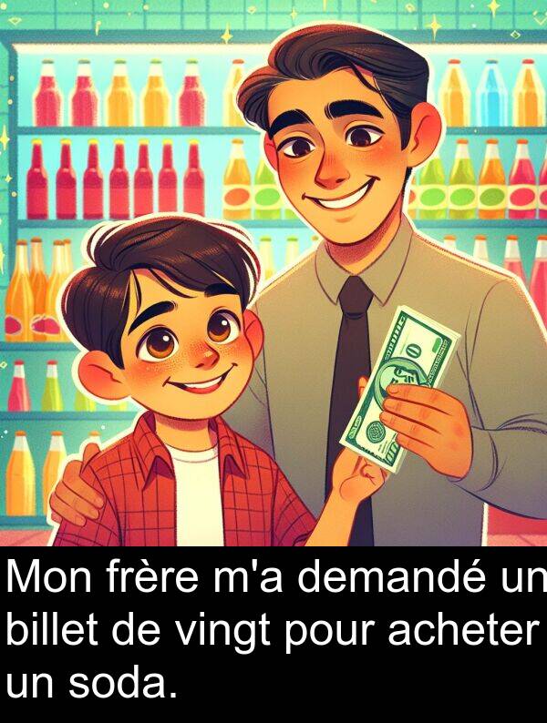 billet: Mon frère m'a demandé un billet de vingt pour acheter un soda.