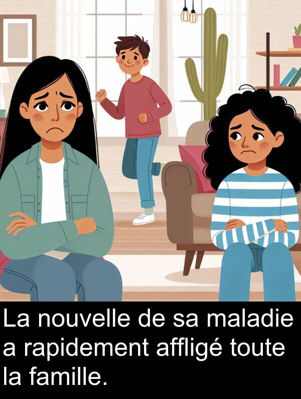 rapidement: La nouvelle de sa maladie a rapidement affligé toute la famille.