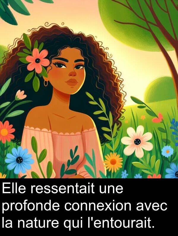 nature: Elle ressentait une profonde connexion avec la nature qui l'entourait.