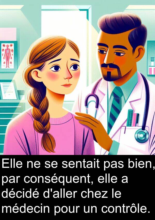 décidé: Elle ne se sentait pas bien, par conséquent, elle a décidé d'aller chez le médecin pour un contrôle.