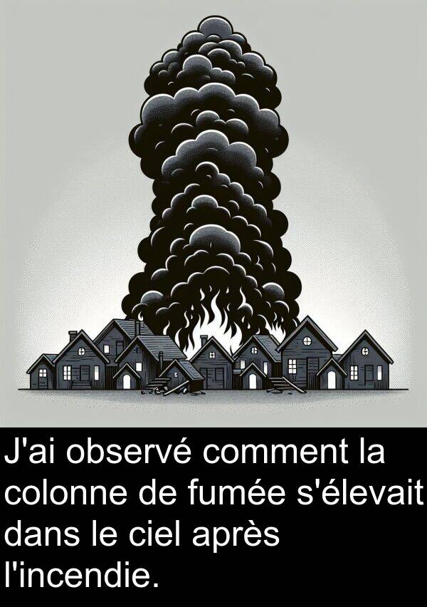 ciel: J'ai observé comment la colonne de fumée s'élevait dans le ciel après l'incendie.