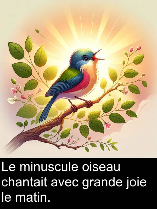 oiseau: Le minuscule oiseau chantait avec grande joie le matin.