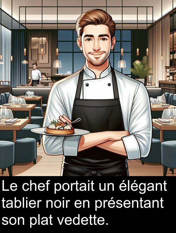 tablier: Le chef portait un élégant tablier noir en présentant son plat vedette.