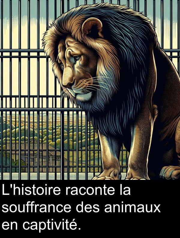 raconte: L'histoire raconte la souffrance des animaux en captivité.