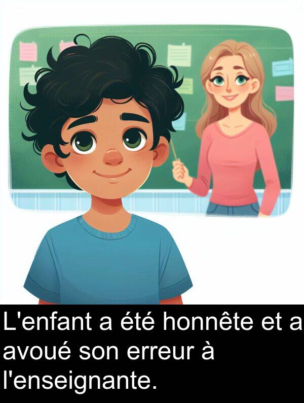 honnête: L'enfant a été honnête et a avoué son erreur à l'enseignante.