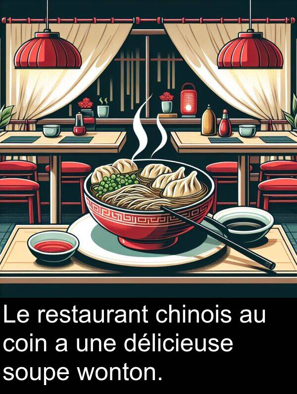 wonton: Le restaurant chinois au coin a une délicieuse soupe wonton.
