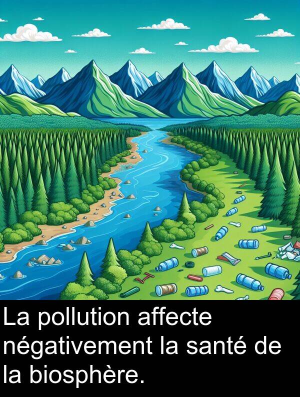 affecte: La pollution affecte négativement la santé de la biosphère.