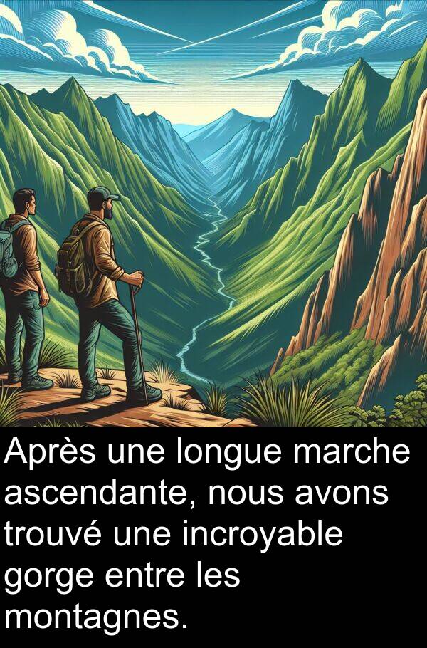 longue: Après une longue marche ascendante, nous avons trouvé une incroyable gorge entre les montagnes.