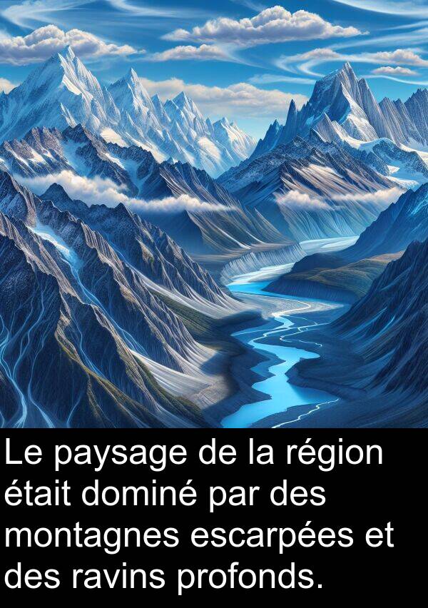 paysage: Le paysage de la région était dominé par des montagnes escarpées et des ravins profonds.