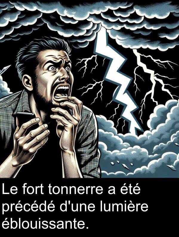 éblouissante: Le fort tonnerre a été précédé d'une lumière éblouissante.