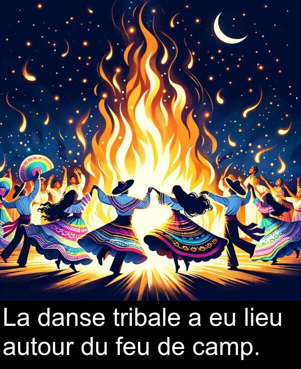 danse: La danse tribale a eu lieu autour du feu de camp.