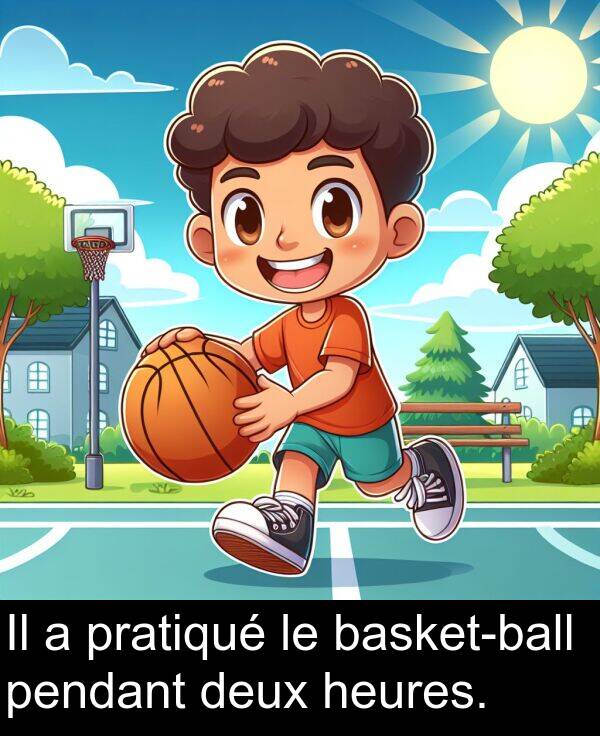 pendant: Il a pratiqué le basket-ball pendant deux heures.