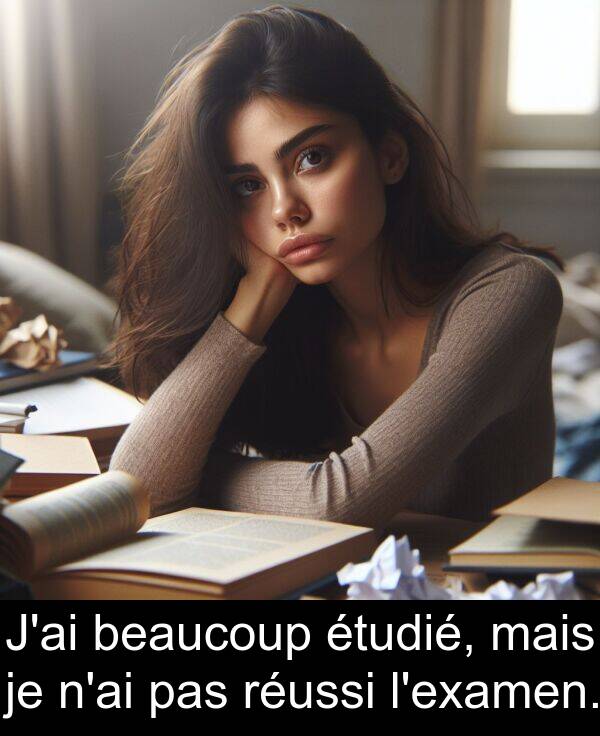 beaucoup: J'ai beaucoup étudié, mais je n'ai pas réussi l'examen.