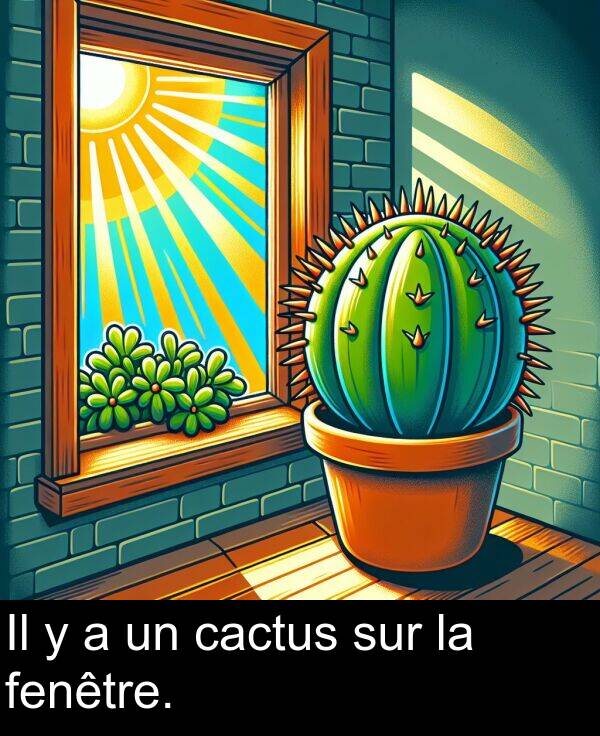 sur: Il y a un cactus sur la fenêtre.