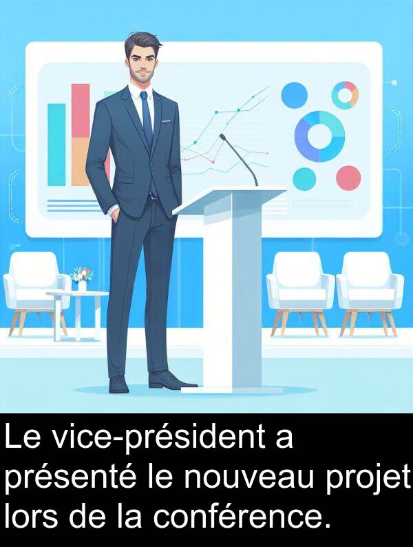conférence: Le vice-président a présenté le nouveau projet lors de la conférence.