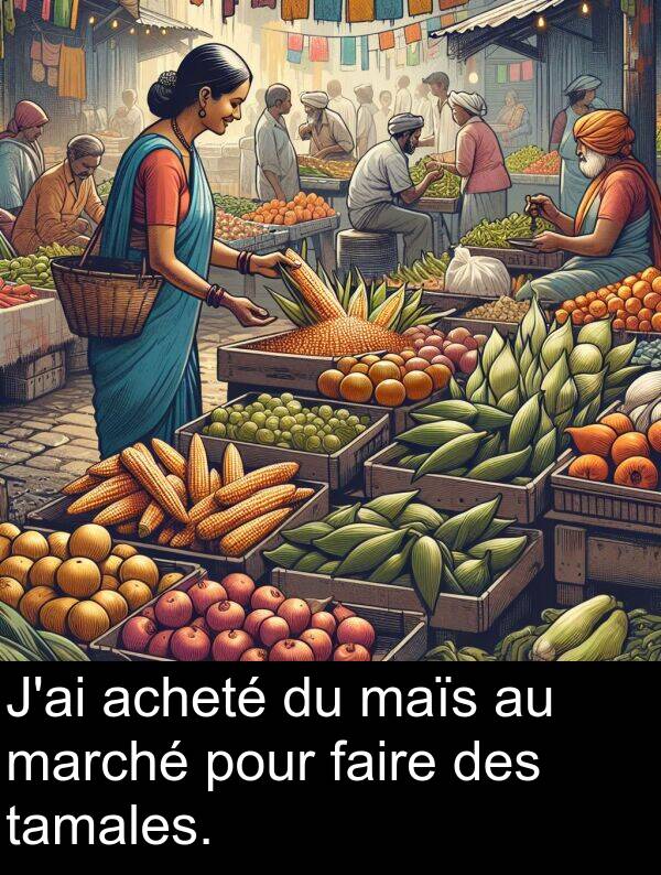 tamales: J'ai acheté du maïs au marché pour faire des tamales.