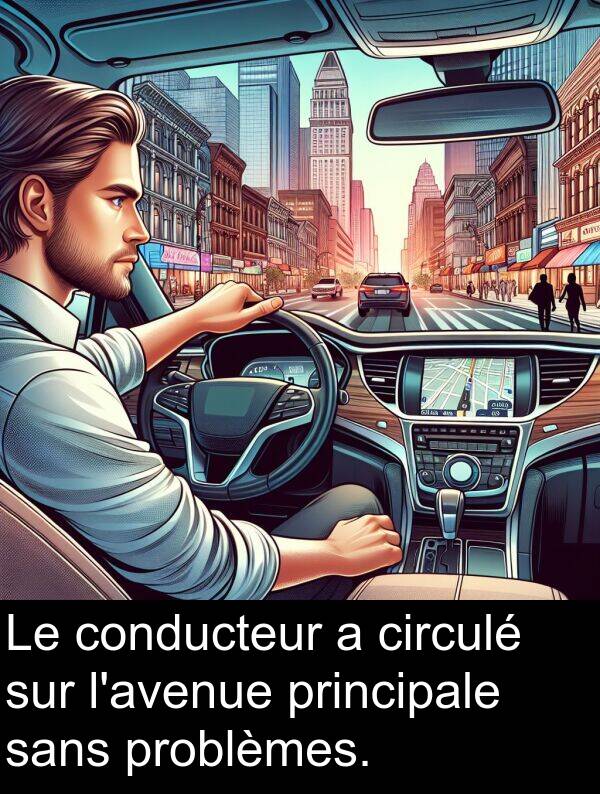 sans: Le conducteur a circulé sur l'avenue principale sans problèmes.