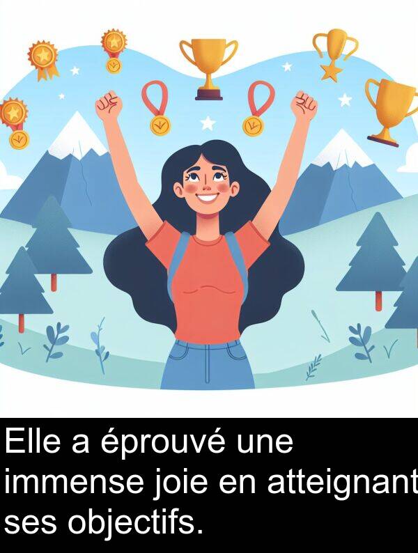 joie: Elle a éprouvé une immense joie en atteignant ses objectifs.