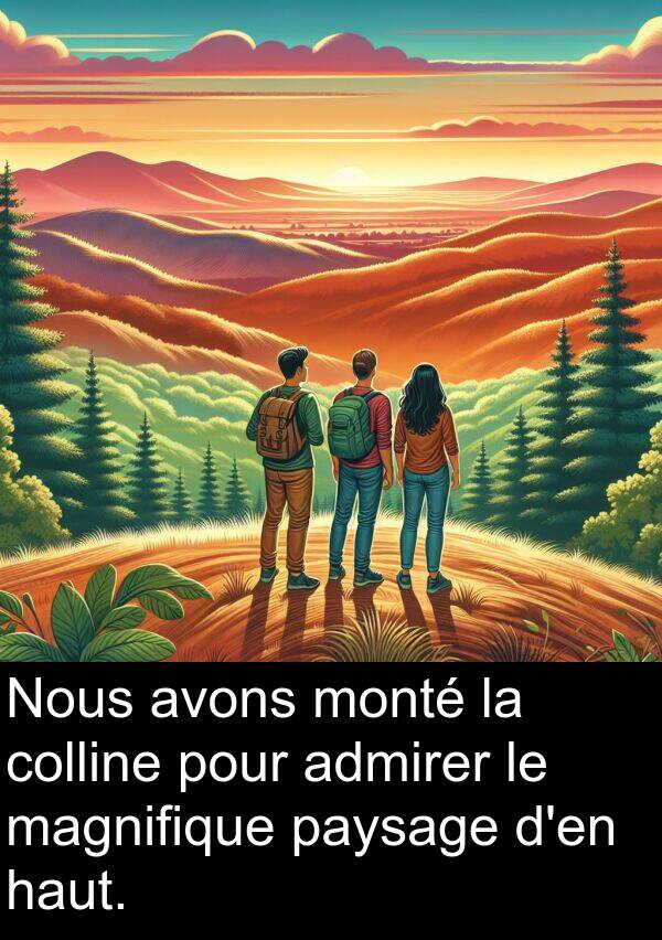 haut: Nous avons monté la colline pour admirer le magnifique paysage d'en haut.