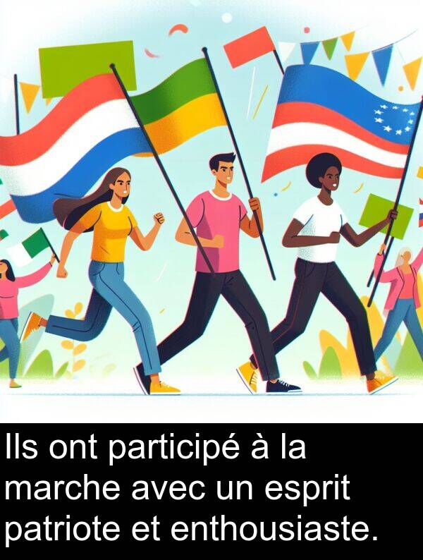 enthousiaste: Ils ont participé à la marche avec un esprit patriote et enthousiaste.