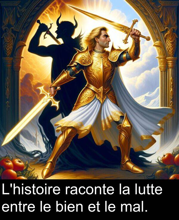 raconte: L'histoire raconte la lutte entre le bien et le mal.