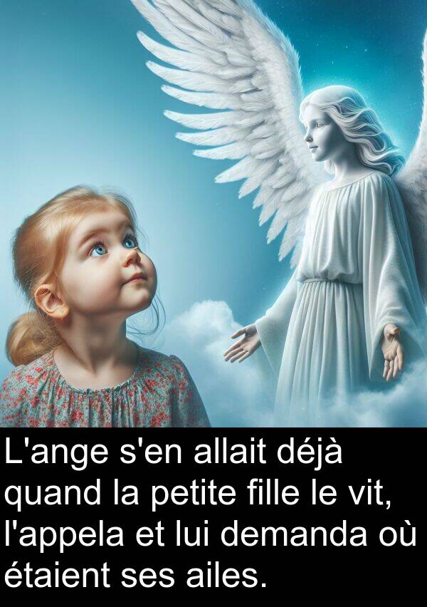 fille: L'ange s'en allait déjà quand la petite fille le vit, l'appela et lui demanda où étaient ses ailes.