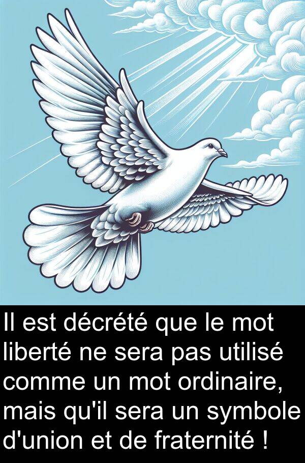 décrété: Il est décrété que le mot liberté ne sera pas utilisé comme un mot ordinaire, mais qu'il sera un symbole d'union et de fraternité !