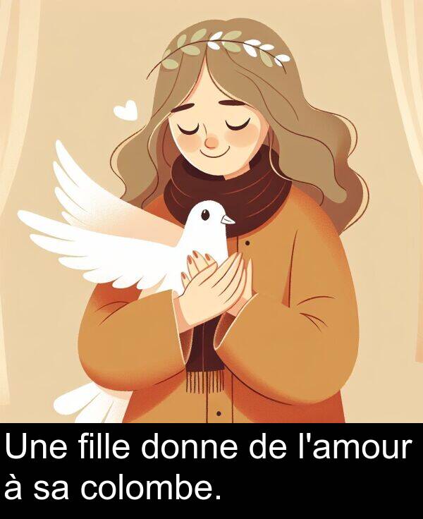 fille: Une fille donne de l'amour à sa colombe.