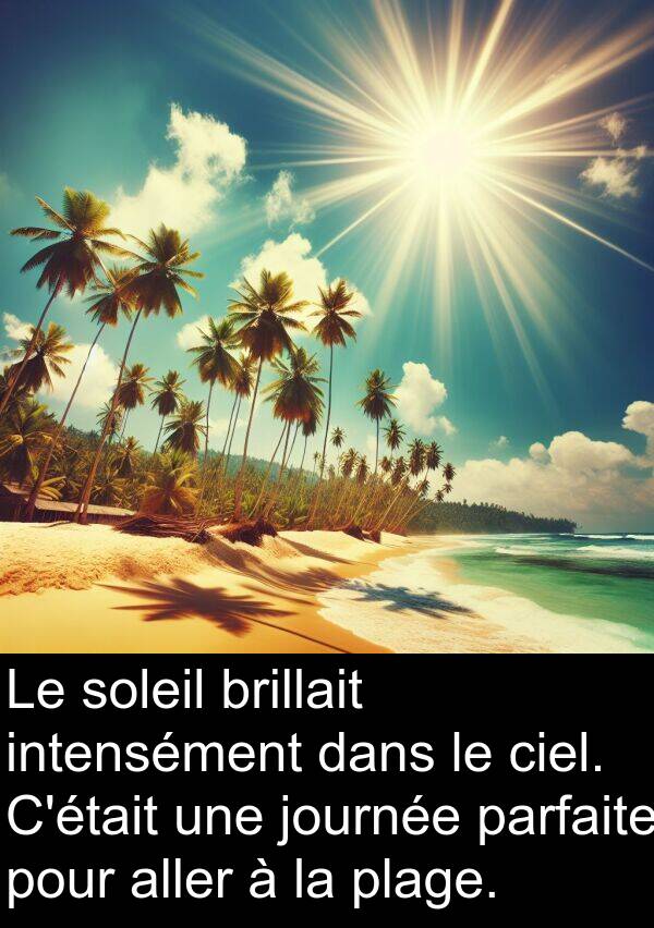 journée: Le soleil brillait intensément dans le ciel. C'était une journée parfaite pour aller à la plage.