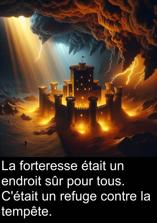 forteresse: La forteresse était un endroit sûr pour tous. C'était un refuge contre la tempête.