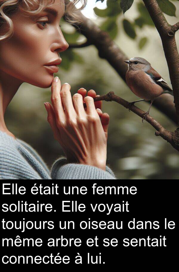 oiseau: Elle était une femme solitaire. Elle voyait toujours un oiseau dans le même arbre et se sentait connectée à lui.