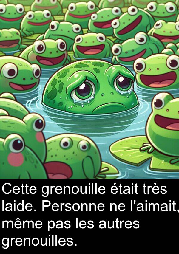 même: Cette grenouille était très laide. Personne ne l'aimait, même pas les autres grenouilles.