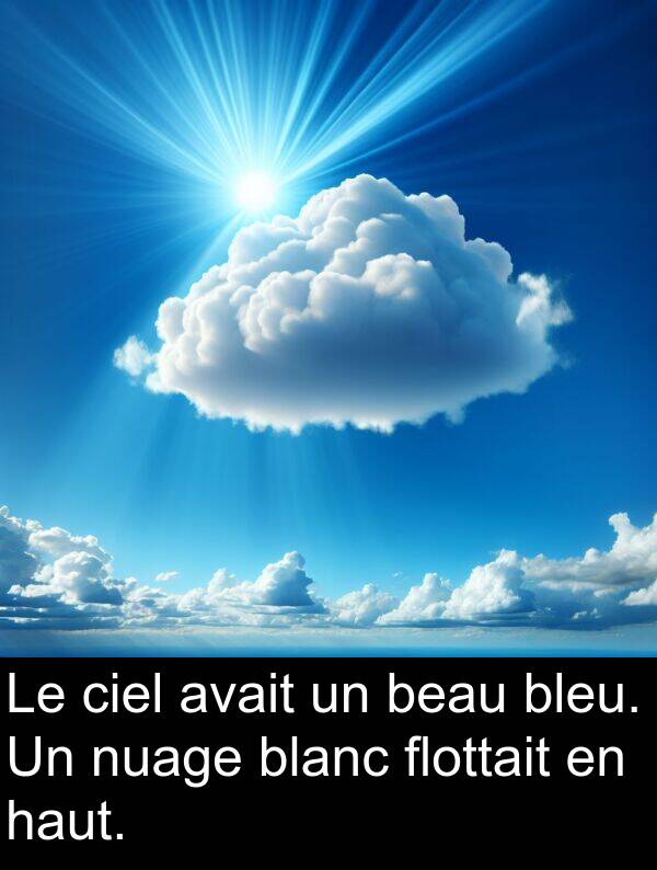 haut: Le ciel avait un beau bleu. Un nuage blanc flottait en haut.