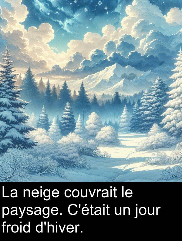 neige: La neige couvrait le paysage. C'était un jour froid d'hiver.