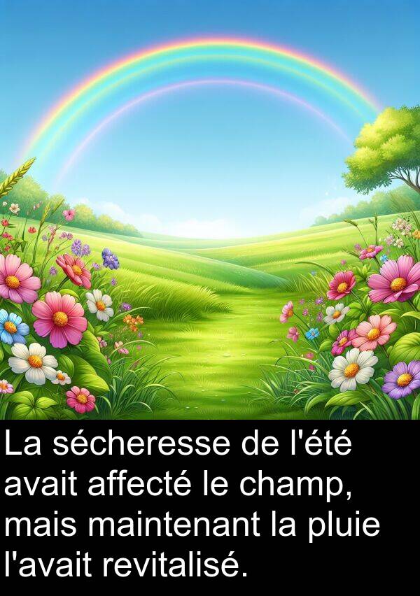 affecté: La sécheresse de l'été avait affecté le champ, mais maintenant la pluie l'avait revitalisé.