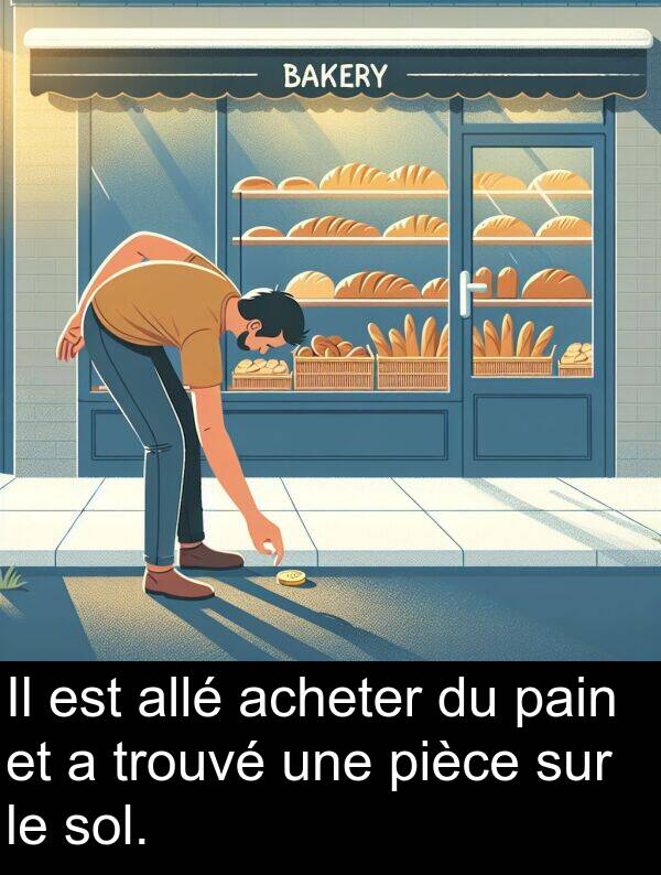 trouvé: Il est allé acheter du pain et a trouvé une pièce sur le sol.