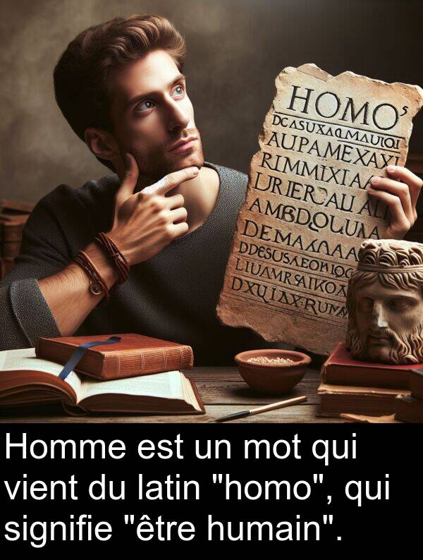 latin: Homme est un mot qui vient du latin "homo", qui signifie "être humain".