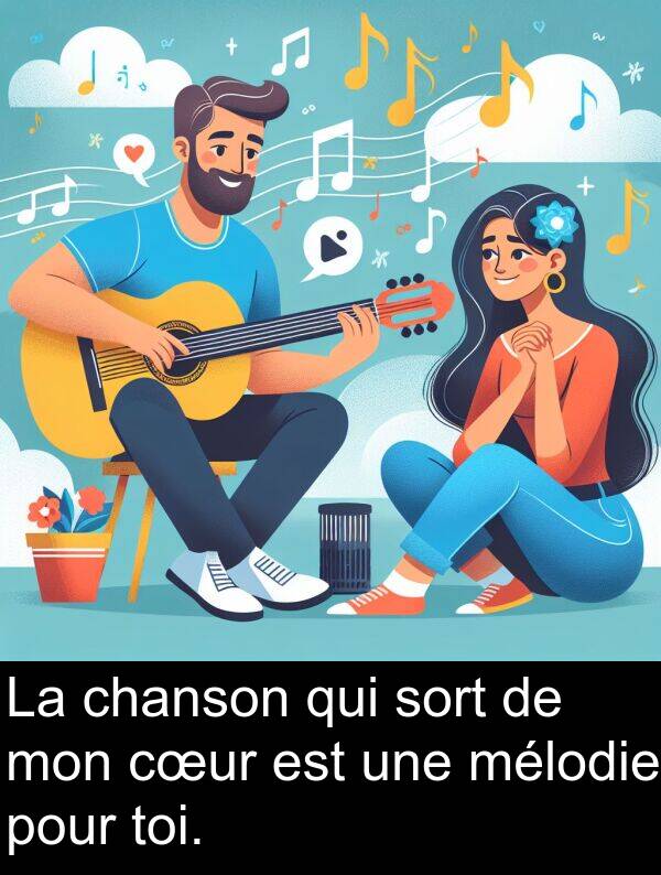 toi: La chanson qui sort de mon cœur est une mélodie pour toi.