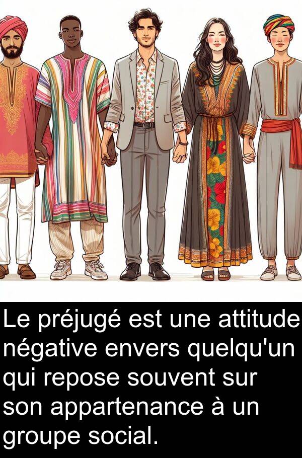 repose: Le préjugé est une attitude négative envers quelqu'un qui repose souvent sur son appartenance à un groupe social.