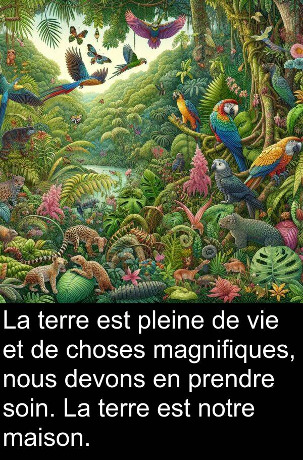 soin: La terre est pleine de vie et de choses magnifiques, nous devons en prendre soin. La terre est notre maison.