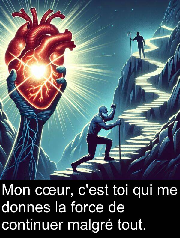 malgré: Mon cœur, c'est toi qui me donnes la force de continuer malgré tout.