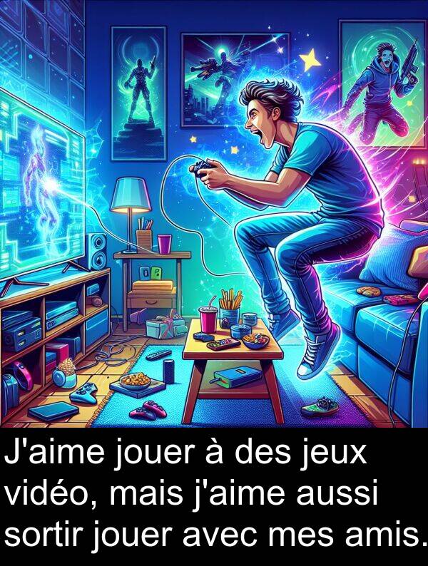 jeux: J'aime jouer à des jeux vidéo, mais j'aime aussi sortir jouer avec mes amis.